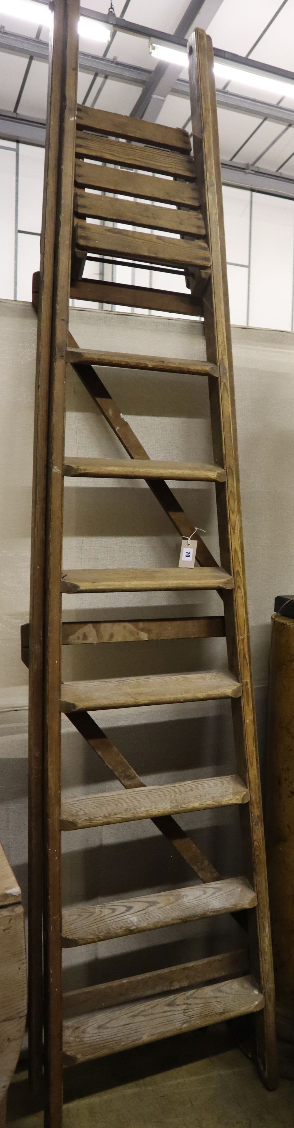 A vintage pine step ladder, height 254cm